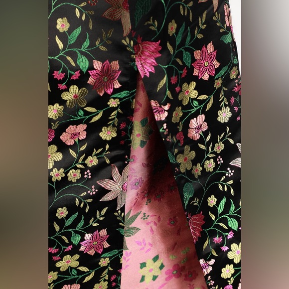 Lulu’s Make A Move Black Satin Floral Jacquard Strapless Midi Dress - Picture 7 of 7